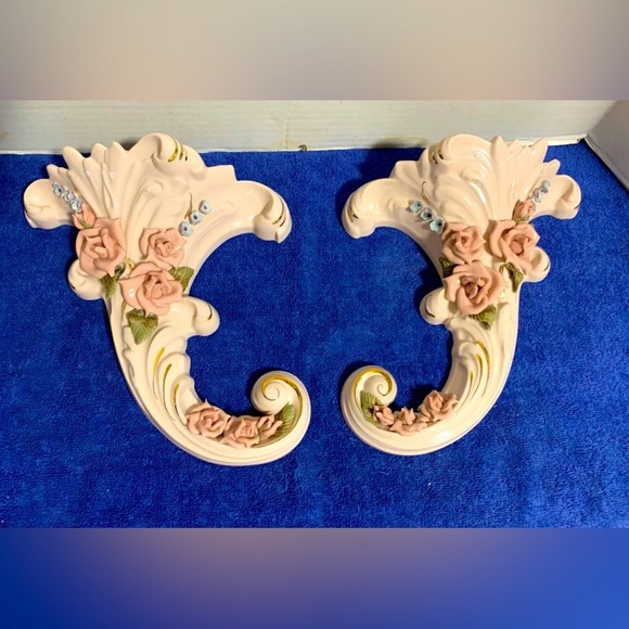 Other - Reina Califa Bone China Wall Pocket w Applied Roses & 24kt Gold Trim Shabby Chic